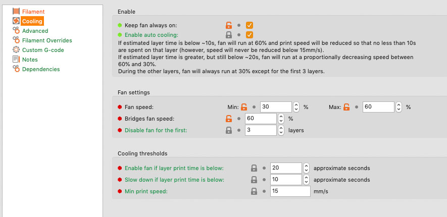 cooling settings for eSUN PA-CF